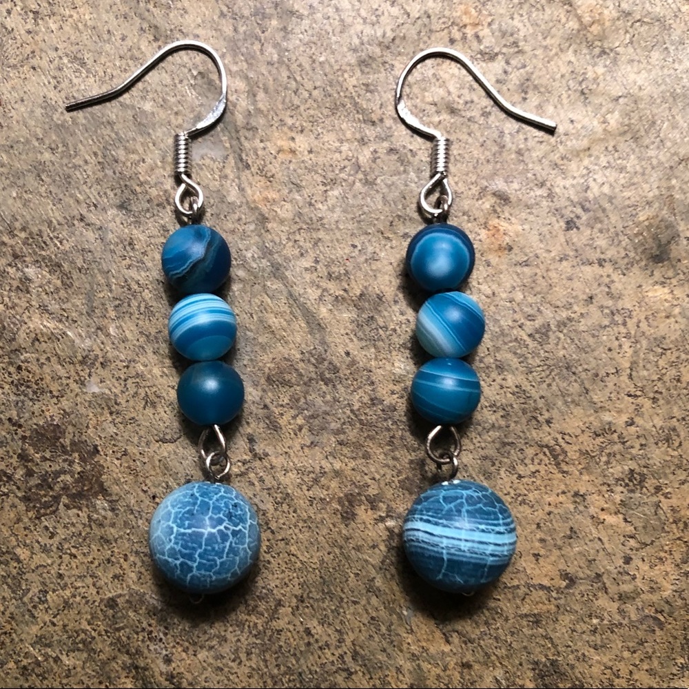 New SS Blue Agate Earrings